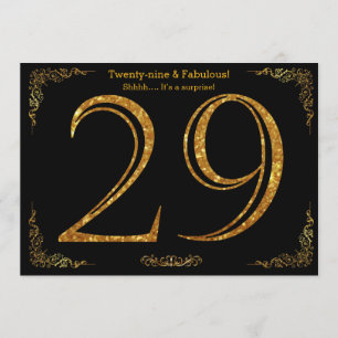 29th Birthday party,Gatsby styl,black gold glitter Invitation