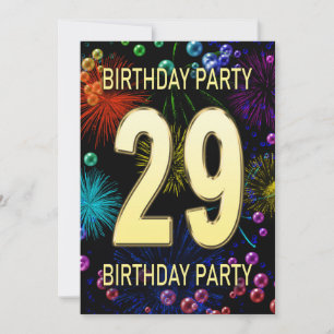 29th Birthday Party Invitation Fireworks Bubbles