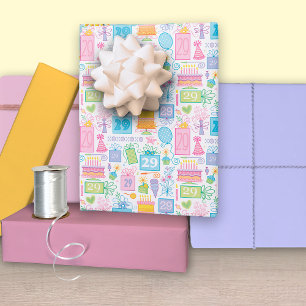 29th Birthday Pastel Pink Cake Presents Balloons Wrapping Paper Sheet