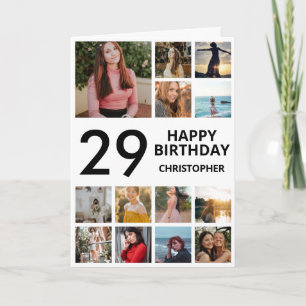 29th Birthday Photo Collage 13 Photos Black White Card