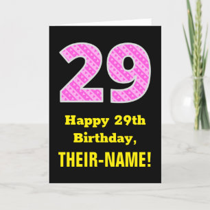 29th Birthday: Pink Stripes and Hearts "29" + Name Card