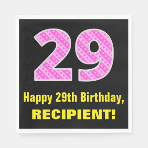 29th Birthday: Pink Stripes and Hearts "29" + Name Napkin