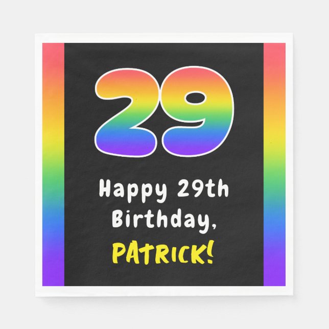29th Birthday: Rainbow Spectrum # 29, Custom Name Napkin (Front)