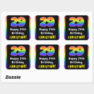29th Birthday: Rainbow Spectrum # 29, Custom Name Square Sticker