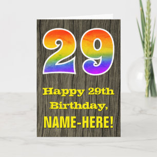 29th Birthday: Rustic Faux Wood Look, Rainbow "29" Card