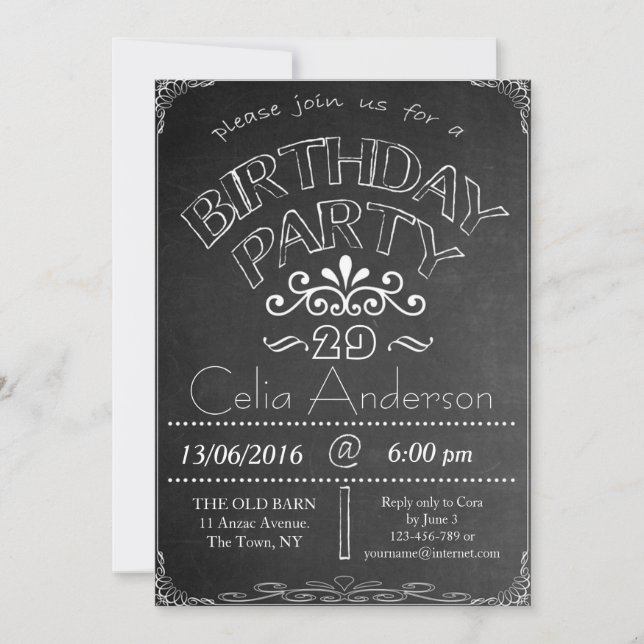 29th Chalkboard Birthday Celebration Invitation (Front)