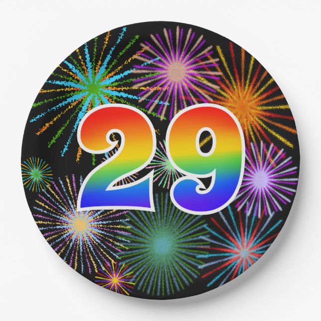 29th Event - Fun, Colourful, Bold, Rainbow 29 Paper Plate (Front)
