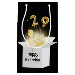 29th Gold Birthday Balloons in White Box Small Gift Bag