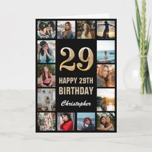 29th Happy Birthday Black and Gold Photo Collage Card