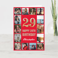 29th Happy Birthday Red and Gold Photo Collage