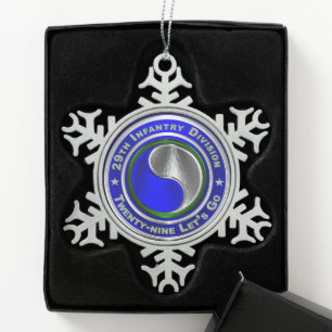29th Infantry Division Snowflake Pewter Christmas Ornament