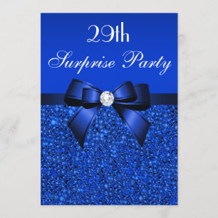 29th Surprise Party Royal Blue Sequins and Bow Invitation