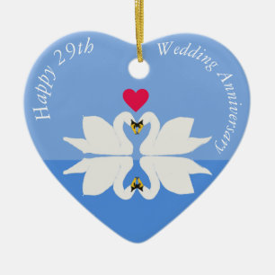 29th Wedding Anniversary Swan Heart Ceramic Tree Decoration