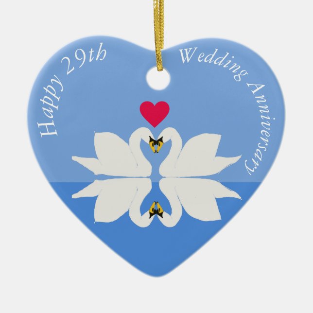 29th Wedding Anniversary Swan Heart Ceramic Tree Decoration (Front)