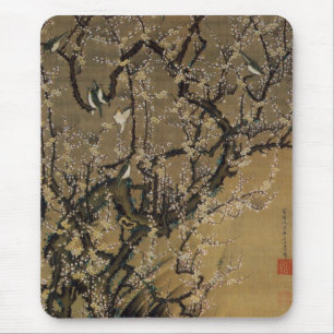 2. 梅花小禽図, 若冲 Plum Blossoms & Small Birds, Jakuchū Mouse Mat