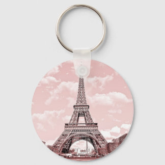 2.25" Basic Button Keychain Pink Eiffel Tower