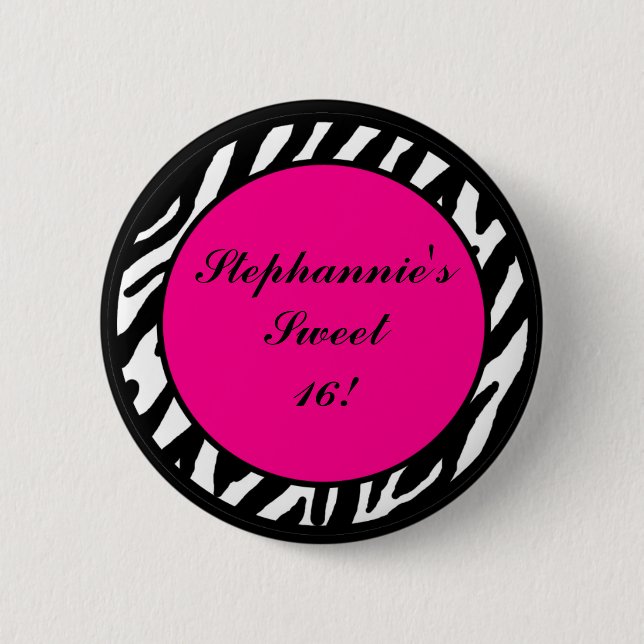 2.25"  Button Monogram Hot Pink Zebra Animal Print (Front)