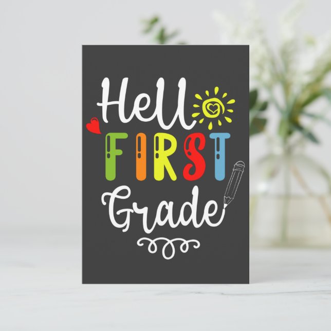 2/2- Hello First Grade Shirt, First Grade Students RSVP Card (Standing Front)