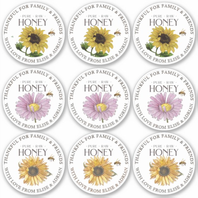 2.5" Honey Thankful for Family Friends Flower Stic (Front)