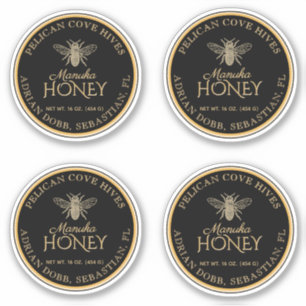 2.5" Manuka Honey Black Gold Vintage Bee Label