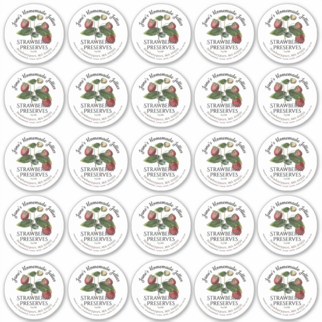 2.5" Strawberry Jam Jar Label and Mason Lid Label (Front)