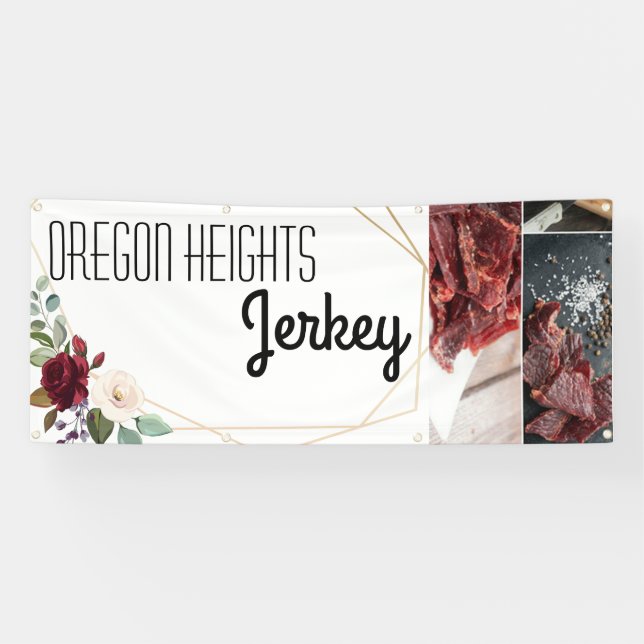 2.5'x6' Business Announcement White Roses Gold Geo Banner (Horizontal)