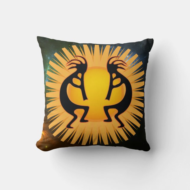 2 Alien or Life Sun Kokopelli Throw Pillow (Front)
