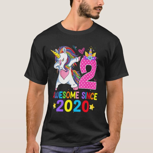2 Awesome Since 2020 Dabbing Unicorn 2nd Birthday  T-Shirt (Front)