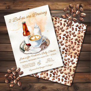 2 Babies brewing coffee beer baby bottle shower Invitation