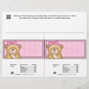 2 Baby Bear Shower Candy Bar Wrappers Party Favour