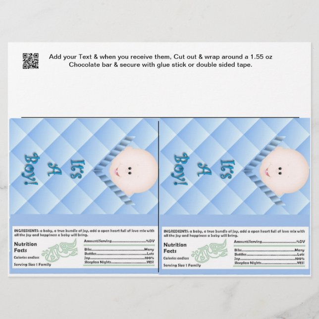 2 Baby Boy Shower Candy Bar Wrappers Party Favours (Front)