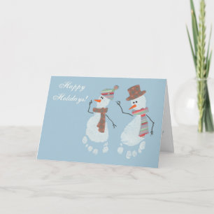 2 Baby Footprint Snowmen - Happy Holidays! Holiday Card