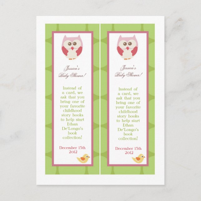 2 Baby Shower Bookmarks Love and Nature Girl Woodl Invitation Postcard (Front)