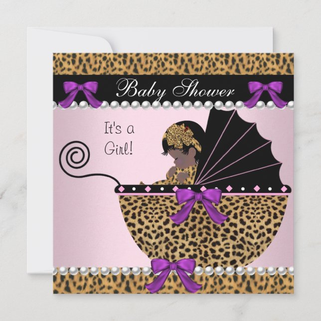 2 Baby Shower Cute Baby Girl Pink Leopard Bow Invitation (Front)