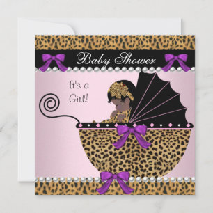 2 Baby Shower Cute Baby Girl Pink Leopard Bow Invitation