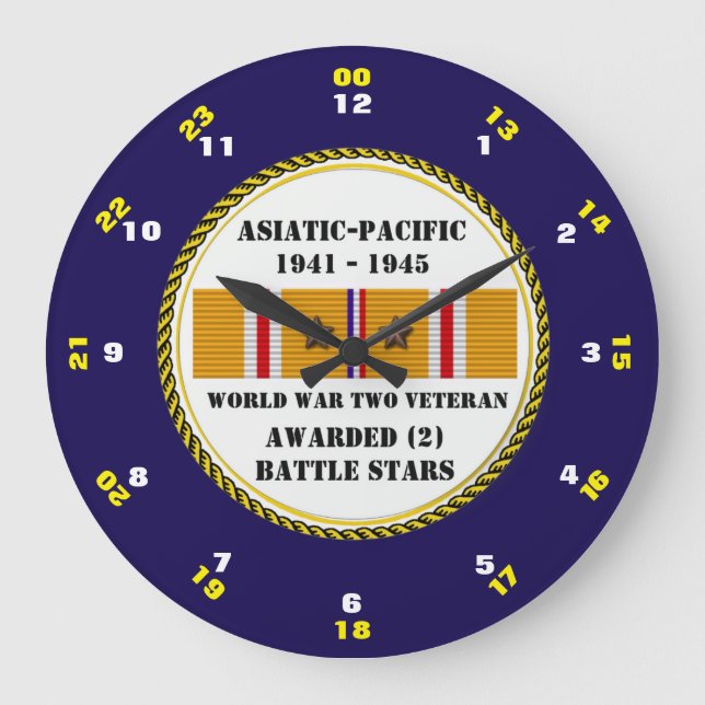 2 BATTLE STARS WWII Asiatic Pacific Veteran Large Clock (Front)