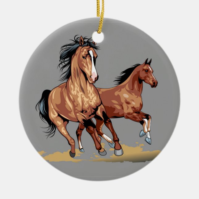2 Beautiful Horses Running Christmas Tree Ornament (Front)
