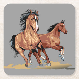 2 Beautiful Horses Running Coaster Set