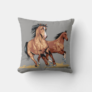 2 Beautiful Running Horses Sketch Throw Pillow