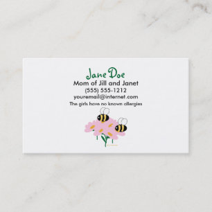 2 Bees & Pink Flowers Centred Calling Card