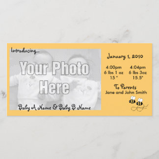 2 Bees Twins Photo Birth Announcement