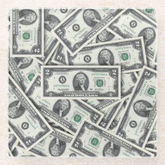 $2 Bill Money Pattern Glass Coaster