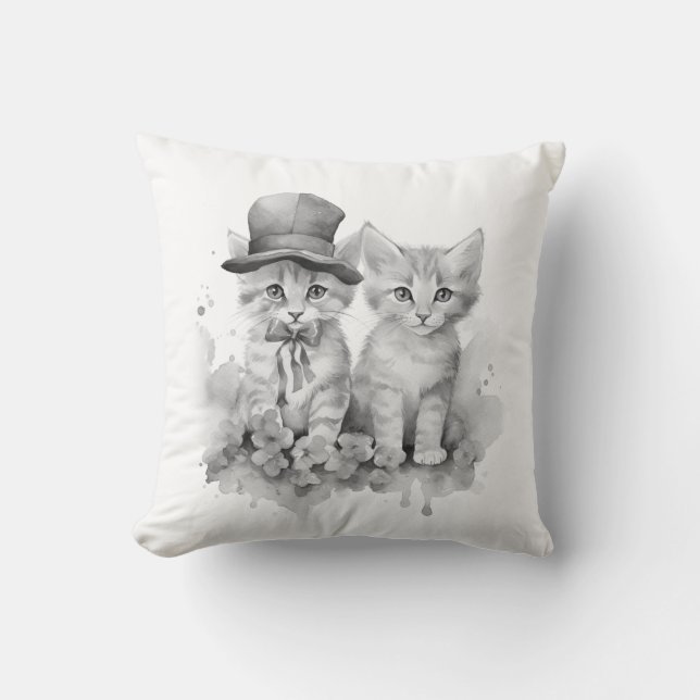 2 Black and white kittens Cushion (Front)