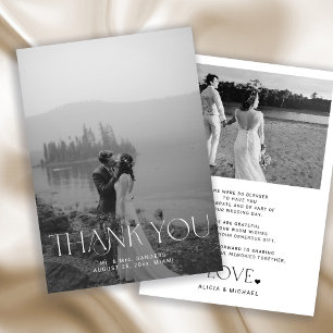 2 black and white photos modern wedding thank you card