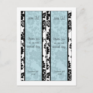 2 Black/Blue Floral Damask Wedding Bookmarks Postcard