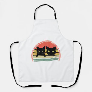 2 Black Cats Peeking Vintage Retro Cat Animal Love Apron