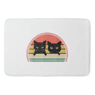 2 Black Cats Peeking Vintage Retro Cat Animal Love Bath Mat