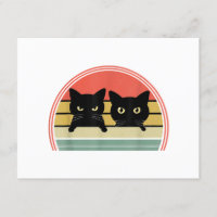 2 Black Cats Peeking Vintage Retro Cat Animal Love