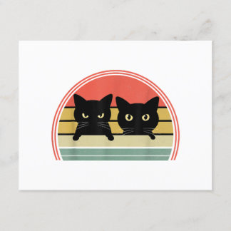 2 Black Cats Peeking Vintage Retro Cat Animal Love Enclosure Card