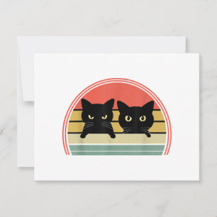 2 Black Cats Peeking Vintage Retro Cat Animal Love Holiday Card